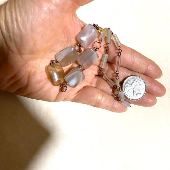 Geometric Earthy Agate Necklace, Rustic Genuine Gemstone Copper Link Necklace - Picture 12 of 12